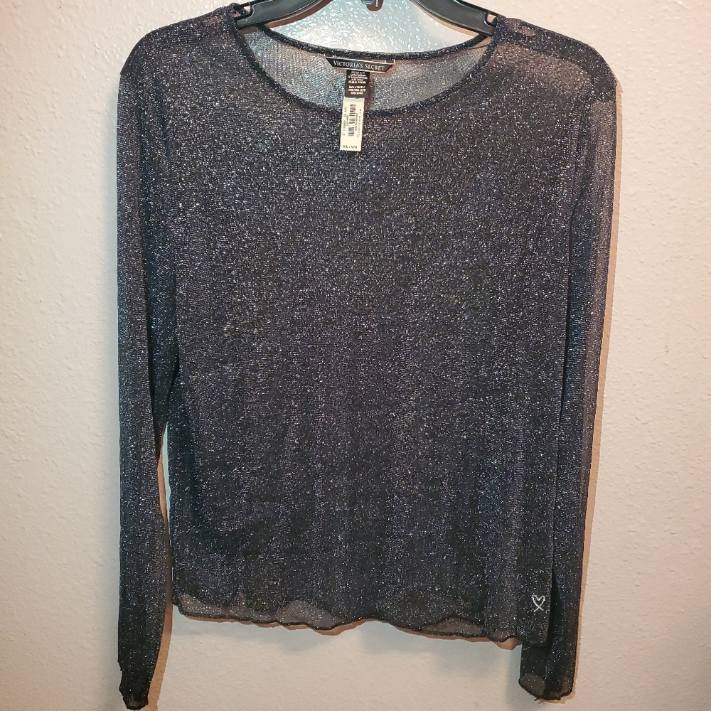 NEW Victoria’s Secret Sheer Sparkle Mesh Top size M/L Black Silver Sexy